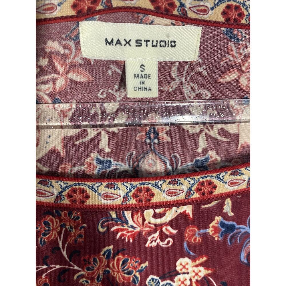 Max Studio Relaxed Fit Floral Mini Dress Sz S Burgundy Boho Casual - Picture 5 of 8